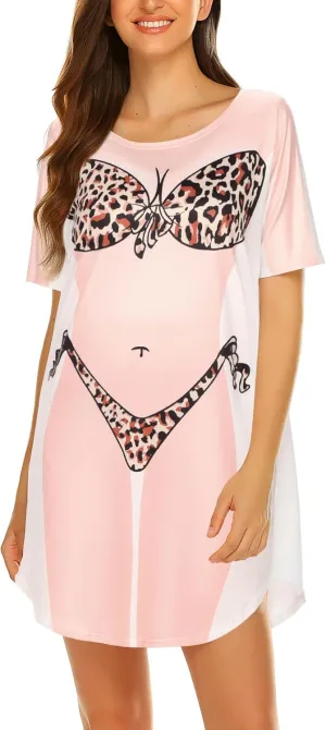 Ekouaer Women's Bikini Shirt Cover Up Short Sleeve Cute Bikini Print Cover-Up Baggy T Shirt Dress Fun Wear