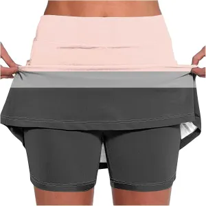 Elastic Yoga Skorts for Women Tummy Control Plus Size Trendy Color Block High Waist Athletic Sports Pants Skirt Soft
