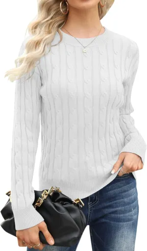 Esobo Women's Classic-fit Lightweight Cable Long Sleeve Mockneck Loose Casual Sweater Jumpers