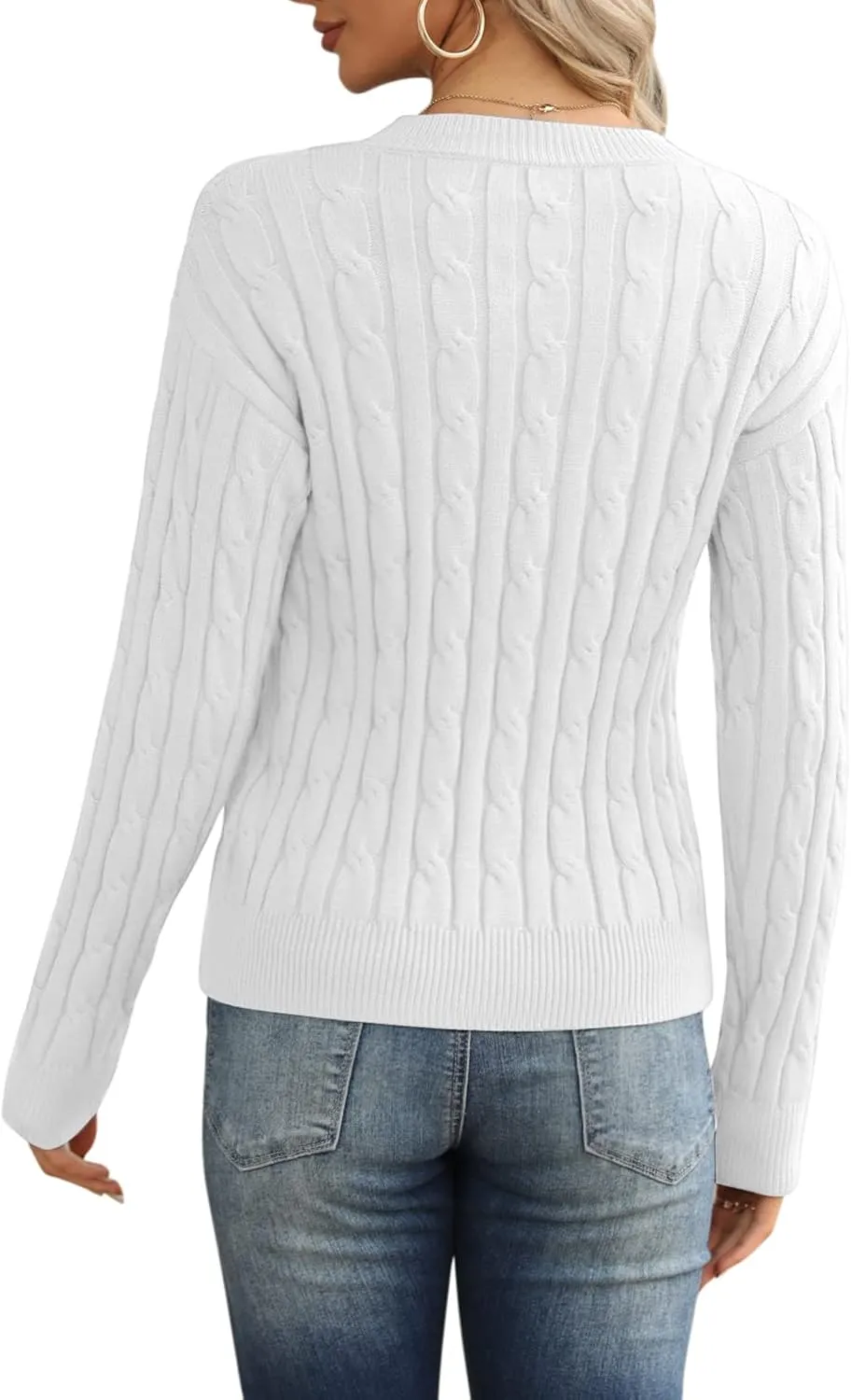Esobo Women's Classic-fit Lightweight Cable Long Sleeve Mockneck Loose Casual Sweater Jumpers