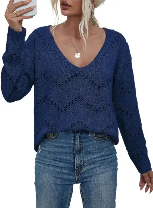 EVALESS Women's Crochet Sweater Top Hollow Out Long Sleeve Pullover Tops Fall Outfits Fashion 2024