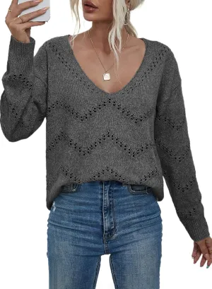 EVALESS Women's Crochet Sweater Top Hollow Out Long Sleeve Pullover Tops Fall Outfits Fashion 2024
