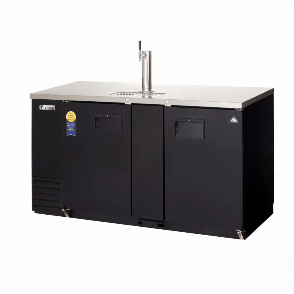 Everest EBD3-BB-24 68" Black Two Section Solid Door Back Bar/Direct Draw Keg Refrigerator