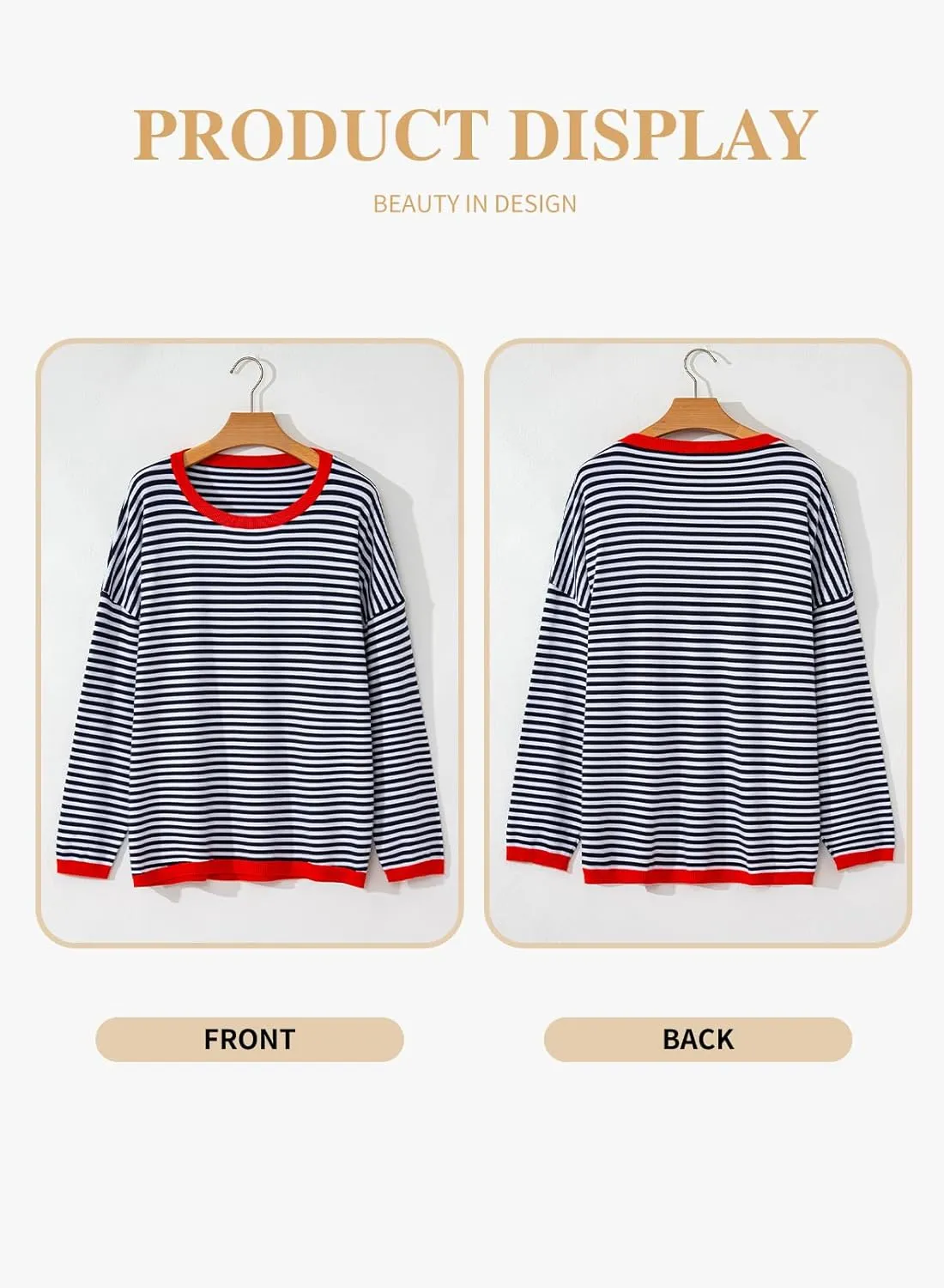 Eytino Plus Size Sweaters for Women Casual Striped Color Block Long Sleeve Round Neck Pullover Jumpers Tops(1X-5X)