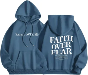 Faith Over Fear Hoodie for Women Christian Jesus Inspirational Sweatshirts Religious Oversized Graphic Pullover Tops