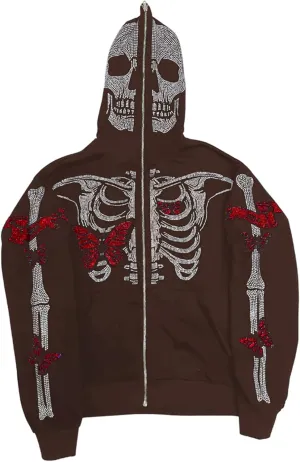 Fanvereka Men Women Over Face Rhinestone Full Zip Up Hoodie Halloween Costumes Y2k Graphic Hooded Streetwear Jacket Shirt