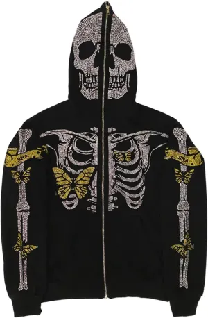 Fanvereka Men Women Over Face Rhinestone Full Zip Up Hoodie Halloween Costumes Y2k Graphic Hooded Streetwear Jacket Shirt