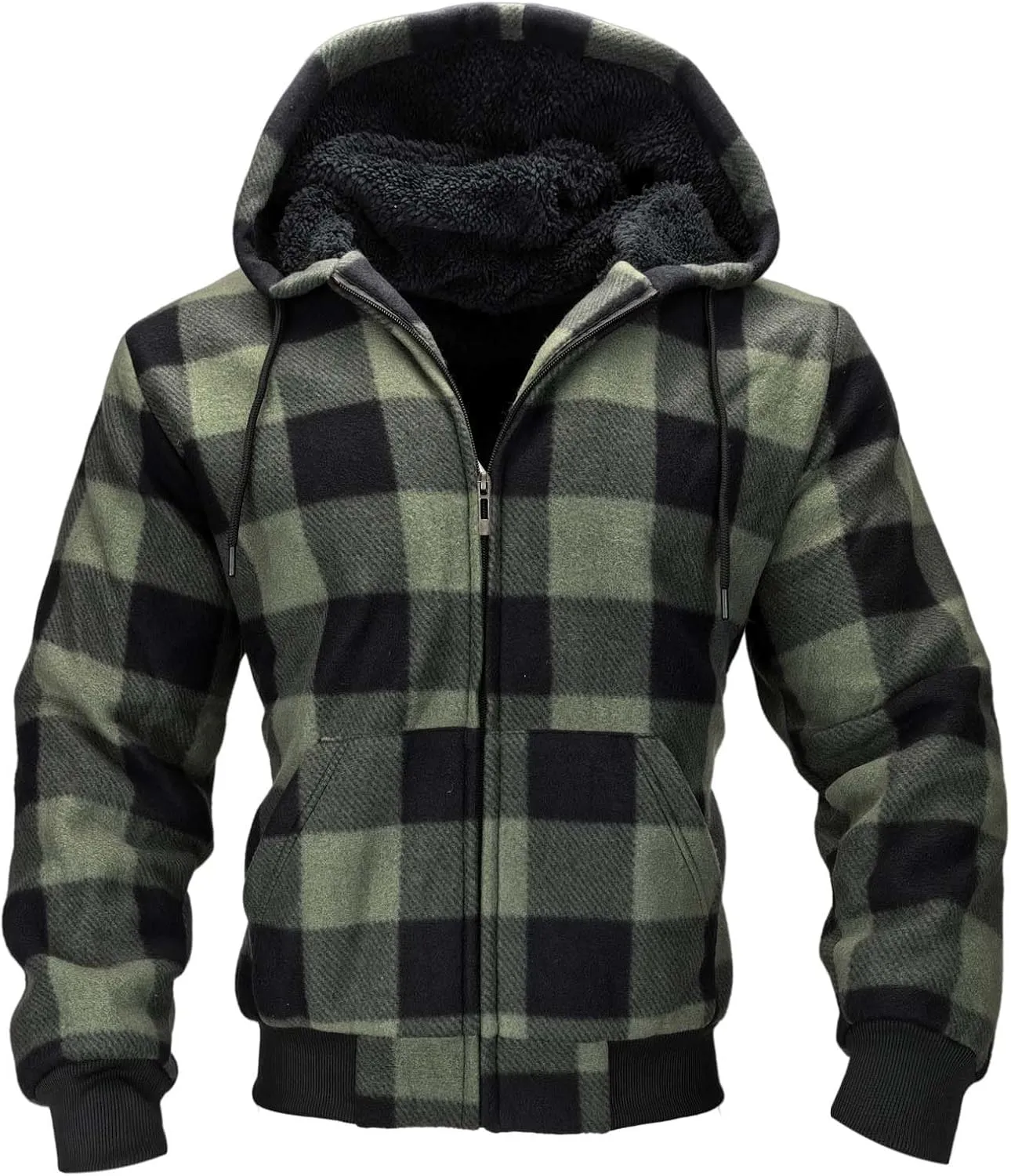 Flannel Plaid Mens Hoodies Soft Warm Sherpa Fleece Lined Full Zip Up Heavyweight Thick Sweatshirt