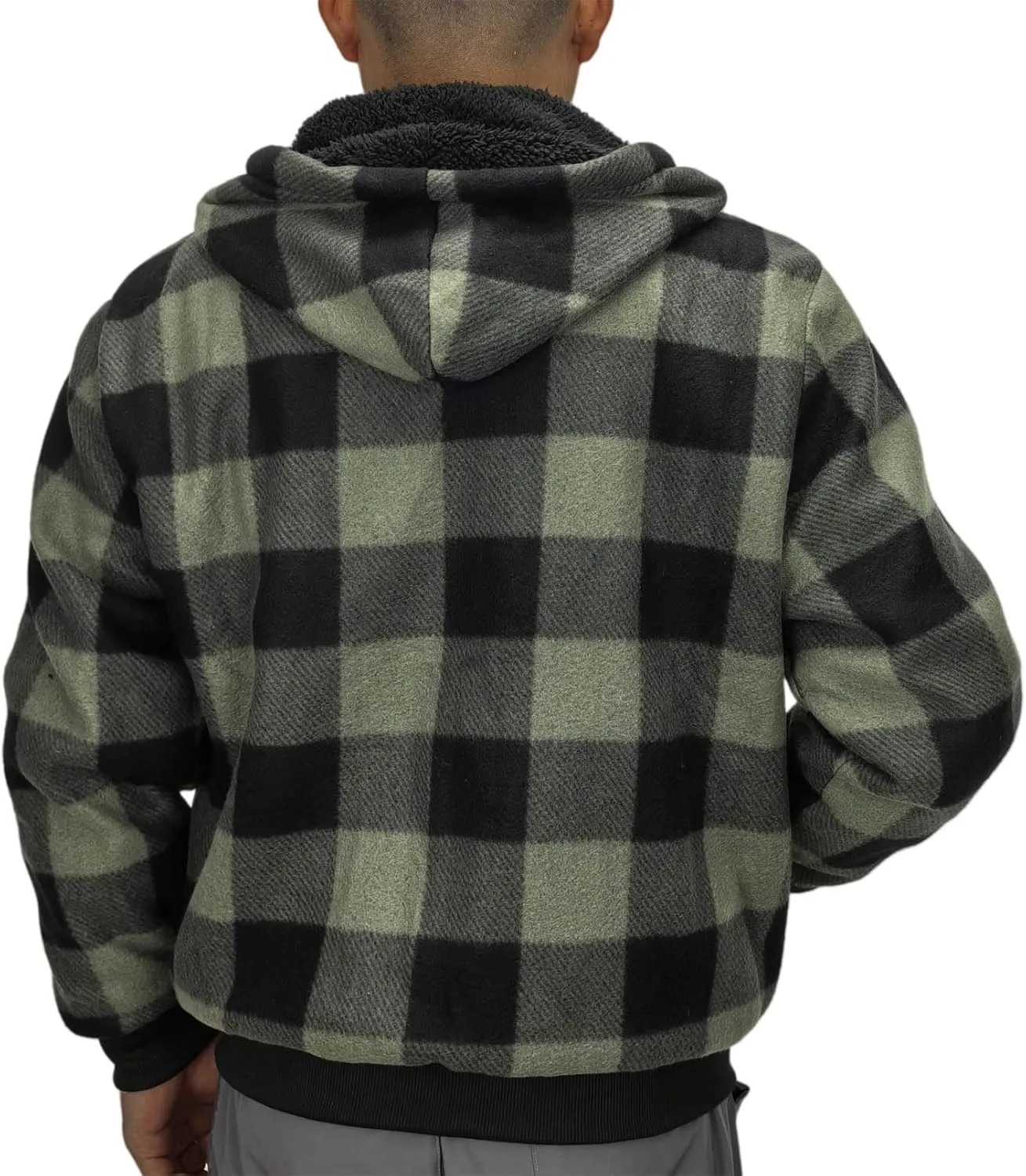 Flannel Plaid Mens Hoodies Soft Warm Sherpa Fleece Lined Full Zip Up Heavyweight Thick Sweatshirt