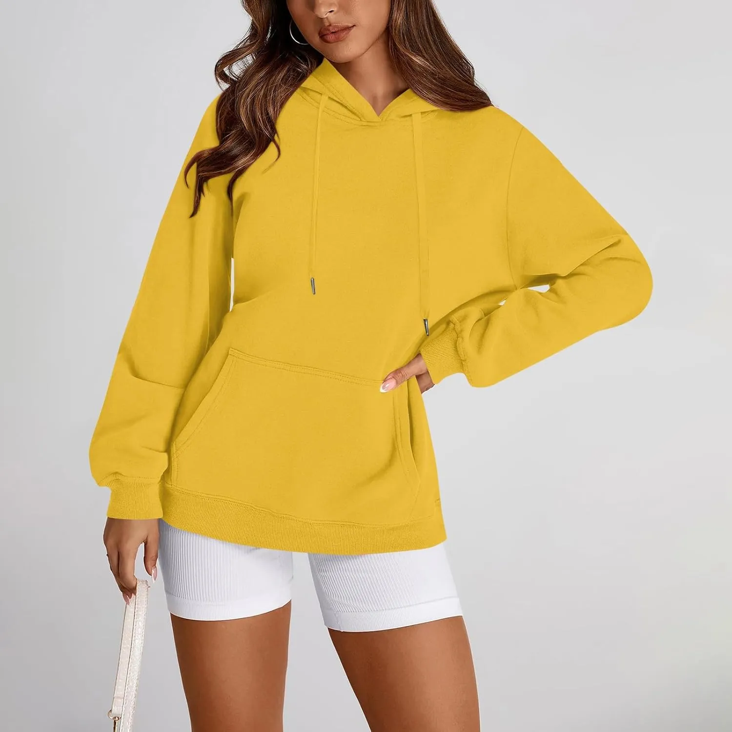 Fleece Hoodies for Women Trendy Lightweight Oversized Sweatshirt Baggy Drawstring Y2K Hoodie Pullover Tops w/Pockets
