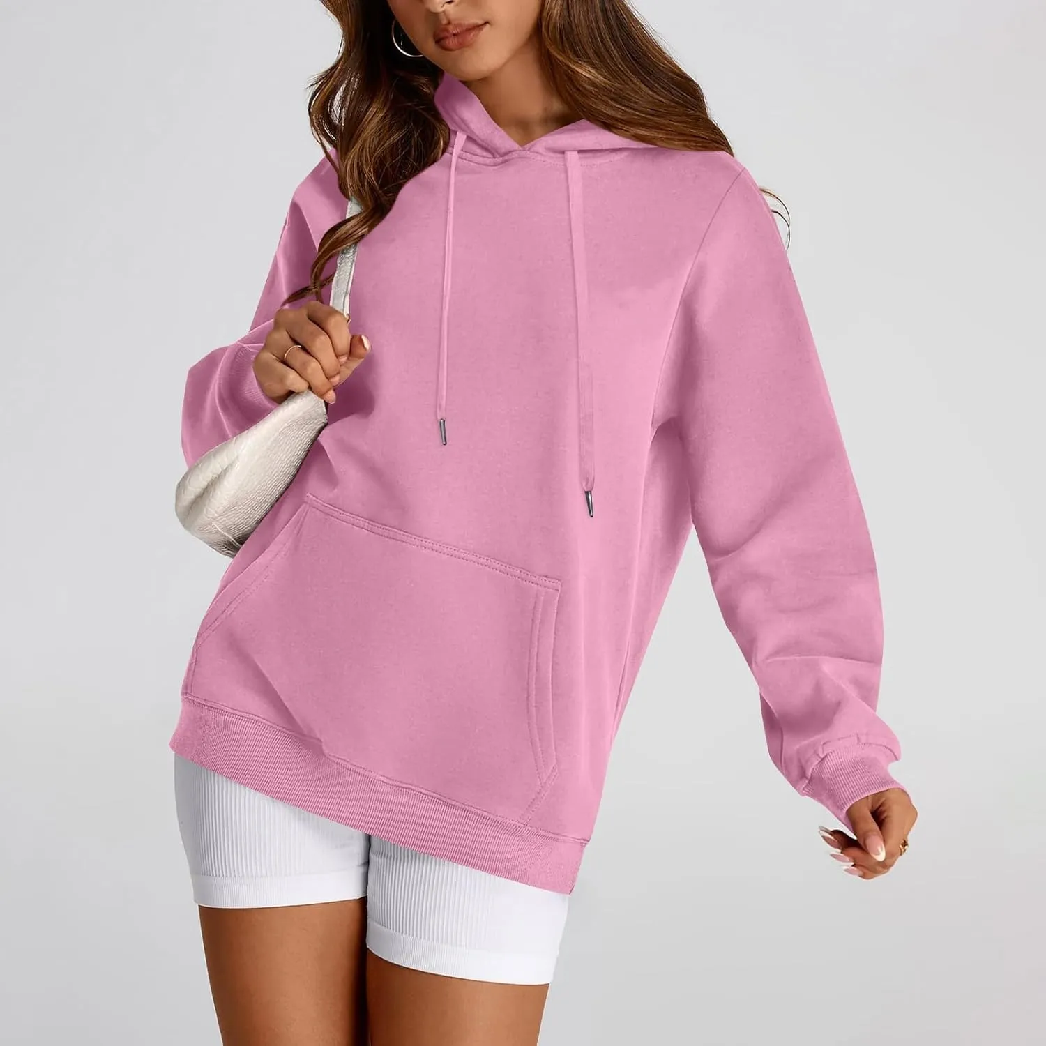 Fleece Hoodies for Women Trendy Lightweight Oversized Sweatshirt Baggy Drawstring Y2K Hoodie Pullover Tops w/Pockets