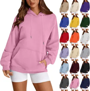 Fleece Hoodies for Women Trendy Lightweight Oversized Sweatshirt Baggy Drawstring Y2K Hoodie Pullover Tops w/Pockets