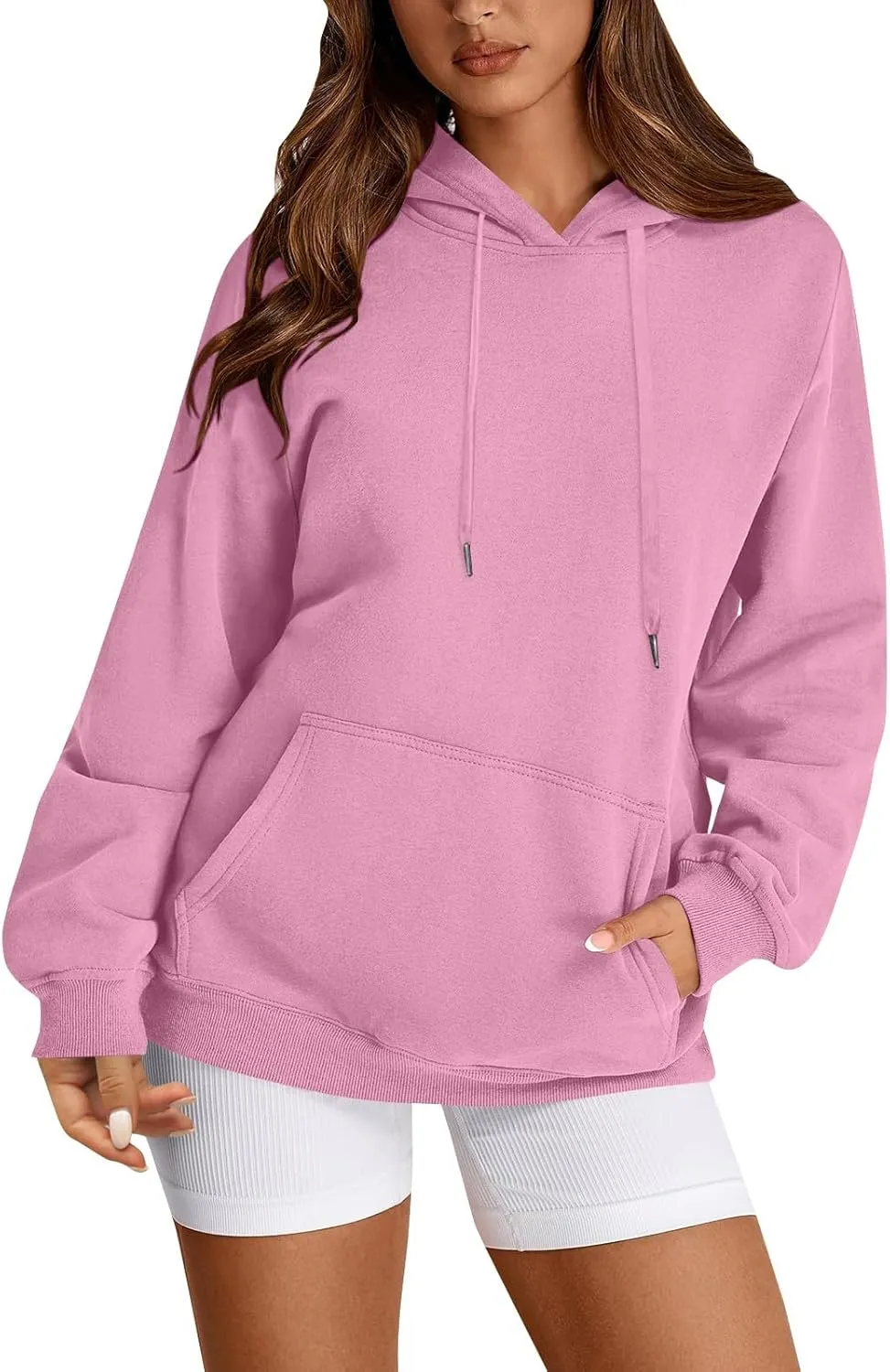 Fleece Hoodies for Women Trendy Lightweight Oversized Sweatshirt Baggy Drawstring Y2K Hoodie Pullover Tops w/Pockets