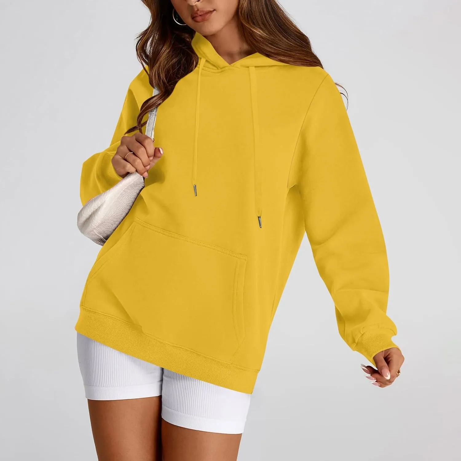 Fleece Hoodies for Women Trendy Lightweight Oversized Sweatshirt Baggy Drawstring Y2K Hoodie Pullover Tops w/Pockets