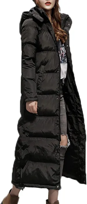 Flygo Women's Winter Maxi Removeble Hooded Long Down Jacket Parka Coat