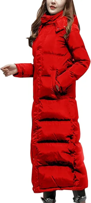 Flygo Women's Winter Maxi Removeble Hooded Long Down Jacket Parka Coat
