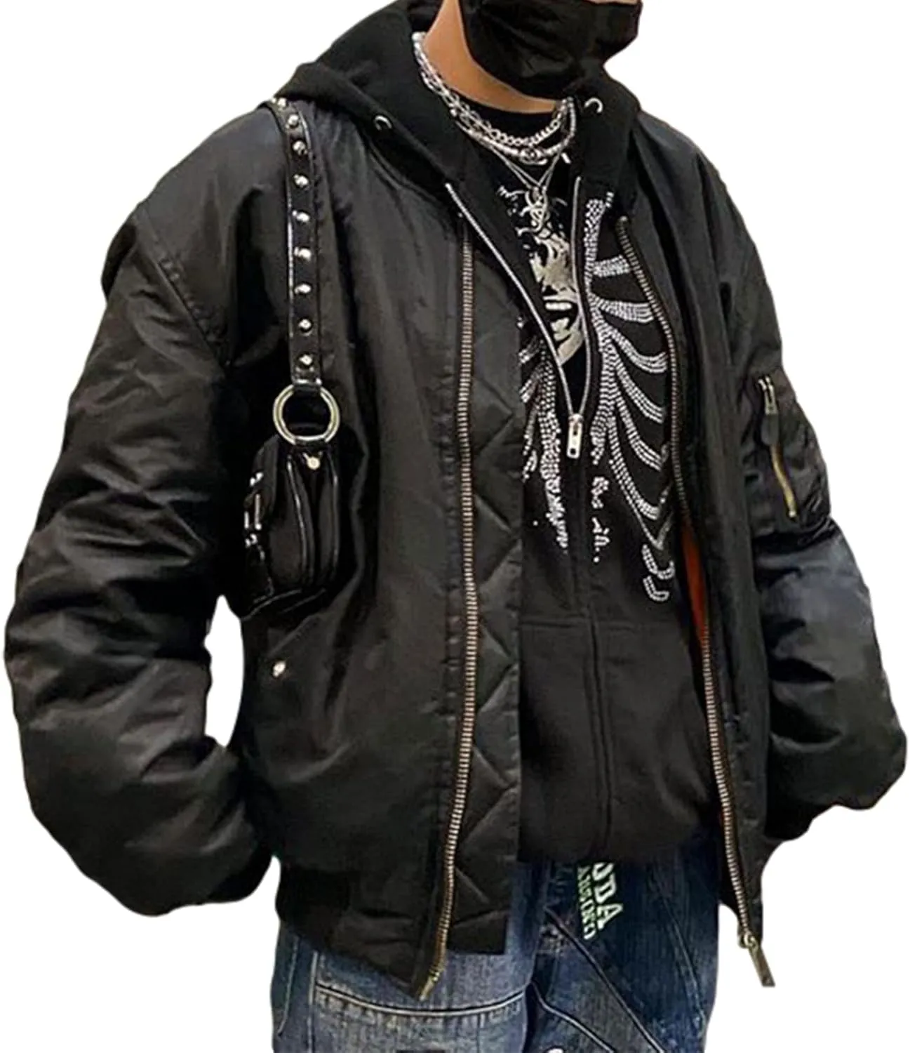 FOMOYUU Women Oversized Zip Up Hoodie Vintage Graphic Print Long Sleeve Hooded Sweatshirt Goth Punk Pullover Jacket Coat