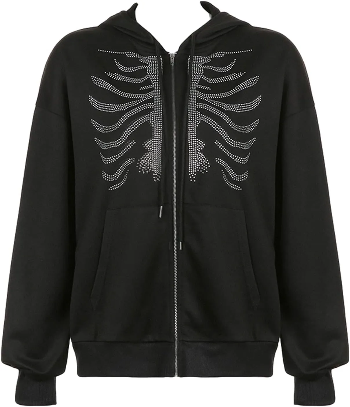 FOMOYUU Women Oversized Zip Up Hoodie Vintage Graphic Print Long Sleeve Hooded Sweatshirt Goth Punk Pullover Jacket Coat
