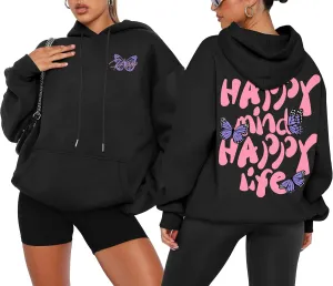For G and PL Women Y2k Letter Graphic Print Oversized Hoodie Drawstring Long Sleeve Casual Sweatshirt with Pockets