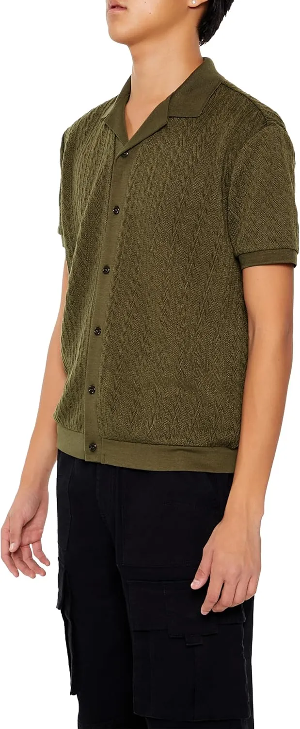 Forever 21 Men's Cable Sweater-Knit Shirt