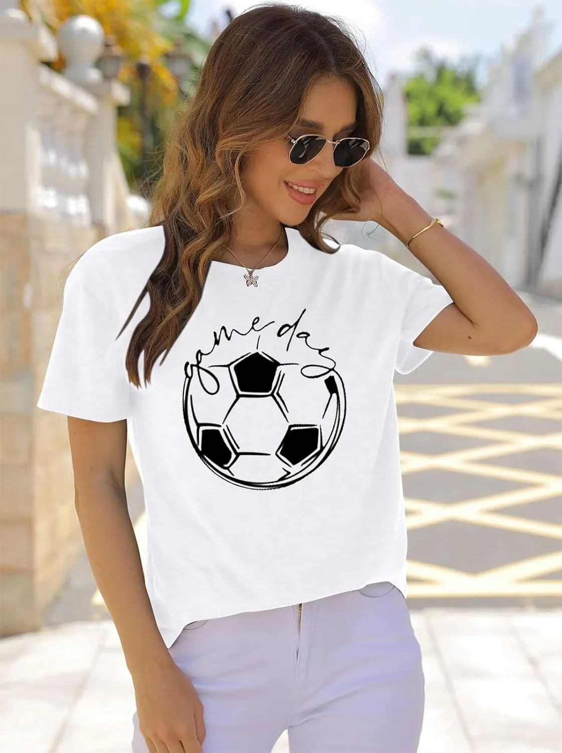 Game Day T Shirt Women Soccer Season Shirts Soccer Mom Graphic Short Sleeve Shirt Game Day Vibes Tee Tops