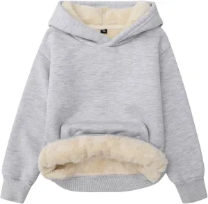 Gihuo Unisex Boys Girls Winter Sherpa Lined Hoodie Kid's Fleece Pullover Hooded Sweatshirt