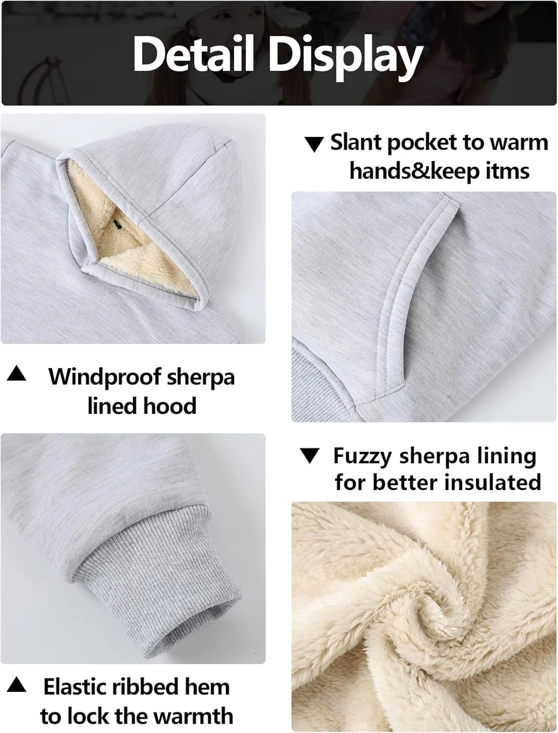 Gihuo Unisex Boys Girls Winter Sherpa Lined Hoodie Kid's Fleece Pullover Hooded Sweatshirt