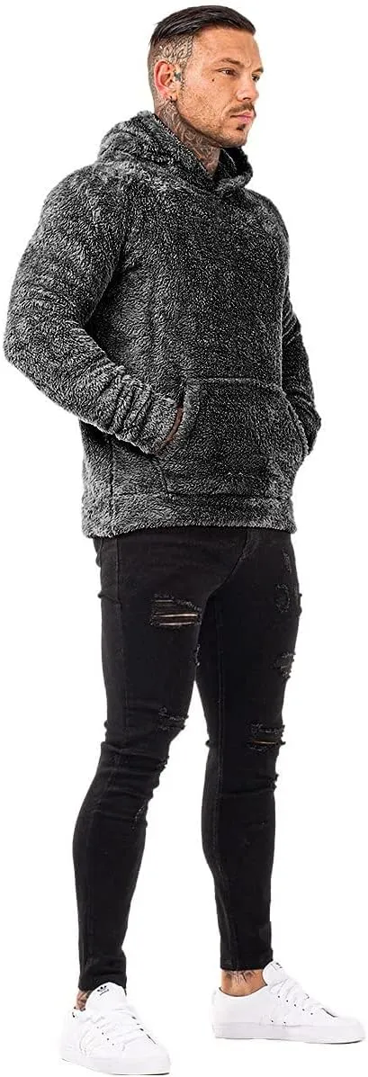 GINGTTO Men's Fuzzy Sherpa Sweatshirt Fashion Pullover Fleece Hoodies