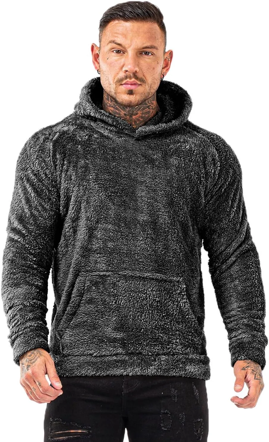 GINGTTO Men's Fuzzy Sherpa Sweatshirt Fashion Pullover Fleece Hoodies