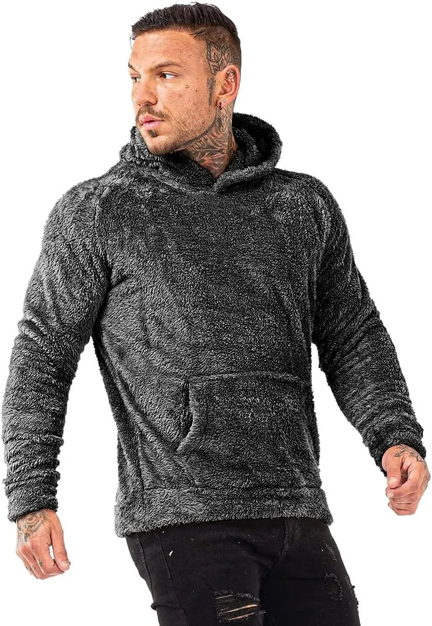 GINGTTO Men's Fuzzy Sherpa Sweatshirt Fashion Pullover Fleece Hoodies