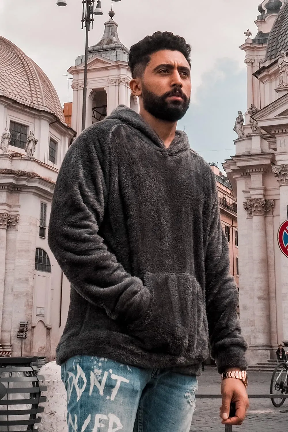 GINGTTO Men's Fuzzy Sherpa Sweatshirt Fashion Pullover Fleece Hoodies