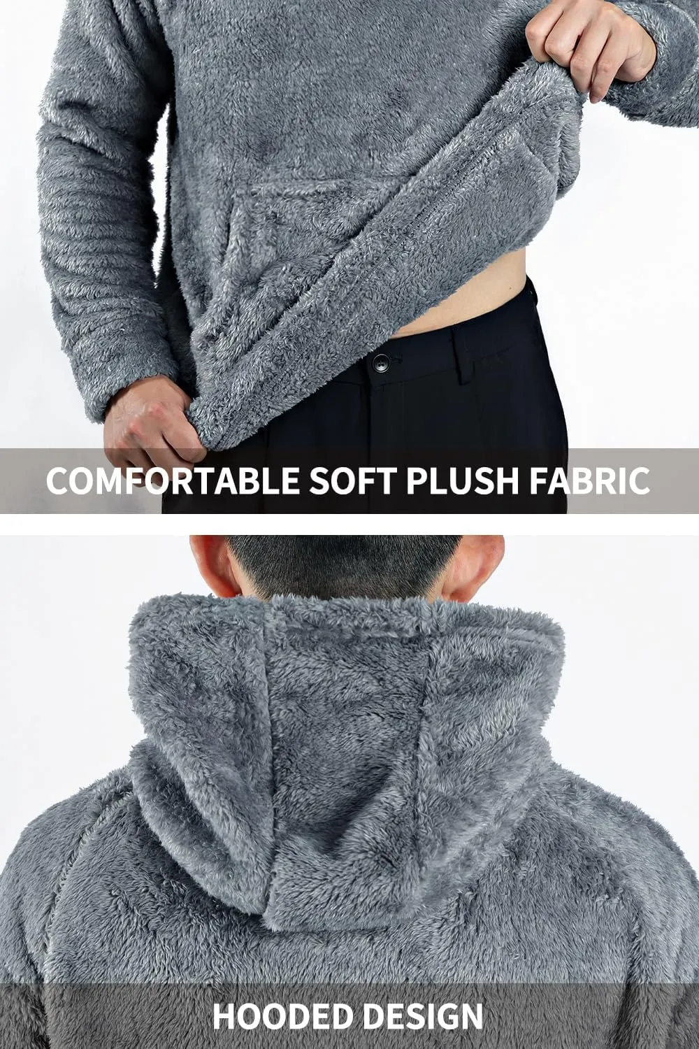 GINGTTO Men's Fuzzy Sherpa Sweatshirt Fashion Pullover Fleece Hoodies