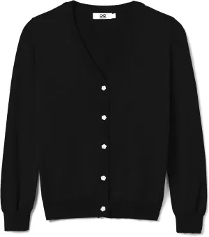 Girls' Cardigan Sweater [Cute Petal Buttons] Cotton Long Sleeve Crewneck Uniform Sweater for 5-14 Years Girls