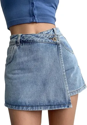 Golf Skorts for Women Women's Denim Skirt 2024 Summer Casual A-Line Button Y2K Mini Denim Skirt Cute Loose Beach Trendy Tennis Skirts for Women Recent Orders Placed Z01-Blue Xx-Large