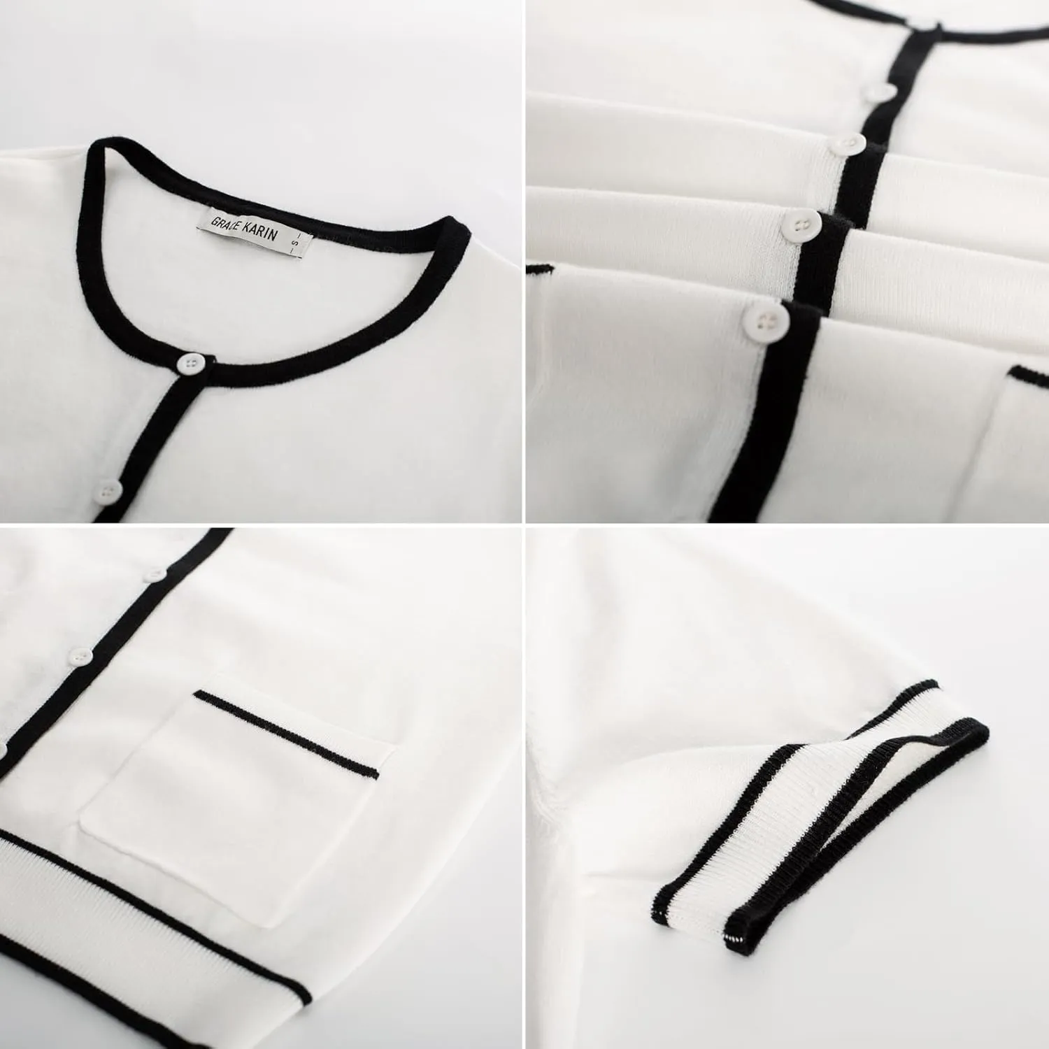GRACE KARIN Short Sleeve Contrast Cardigan Sweaters for Women Summer Casual Striped Button Down Bolero Shrug