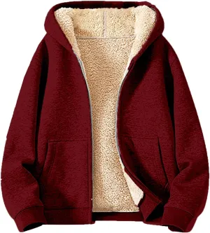 Gumipy Zip Up Hoodie Women Fleece Oversized Hoodie Sweatshirt Plus Size Sherpa Lined Hoodies Jacket Winter Coats with Pockets