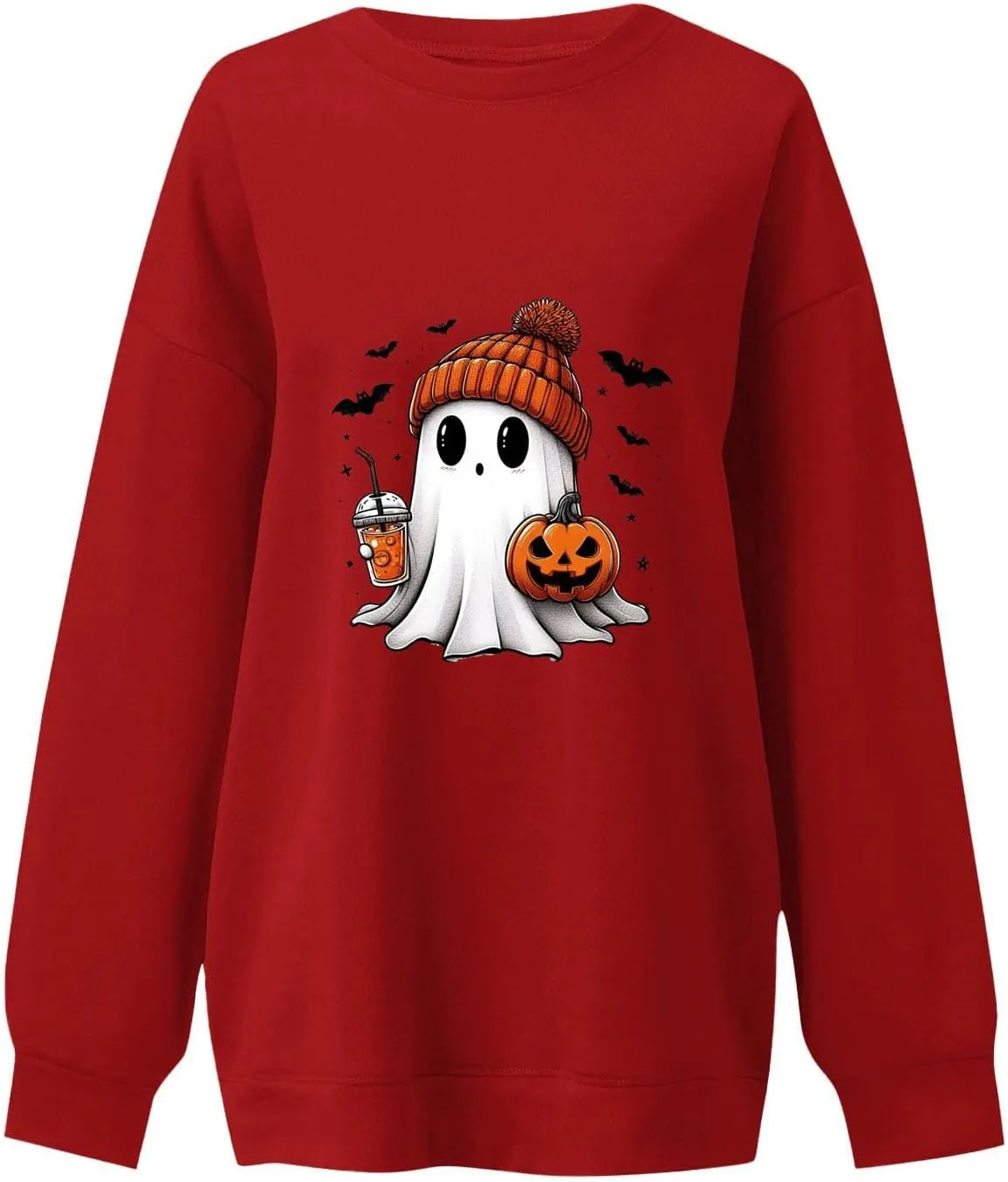 Halloween Sweatshirts for Women Long Sleeve Crewneck Cute Spooky Pullover Tops Oversized Halloween Ghost Shirt