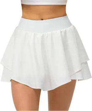 HGps8w 2 in 1 Skorts Skirts for Women Summer Irregular Hem Flowy A-Line Mini Skirt Running Tennis Golf Workout Pockets Skorts