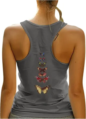HGps8w Racerback Tank Tops for Women Back Butterfly Printed Loose Fit Sleeveless Summer Chic Yoga Workout Camisole Shirts