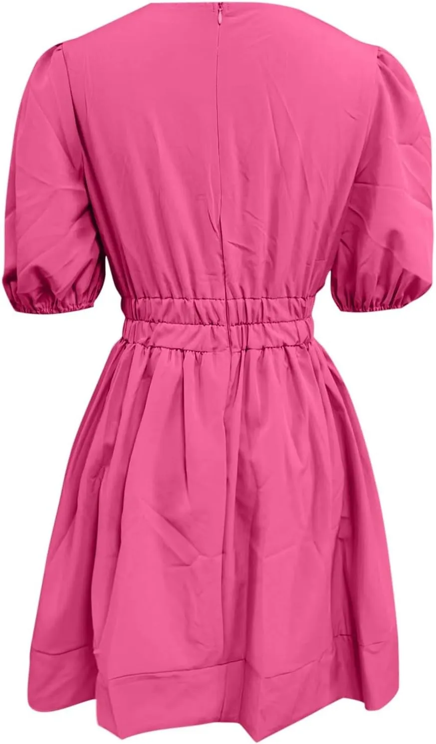 HGps8w Womens Puff Sleeve Cute A-Line Mini Dress Sexy Deep V Neck High Waisted Ruffle Short Dress Party Club Dresses