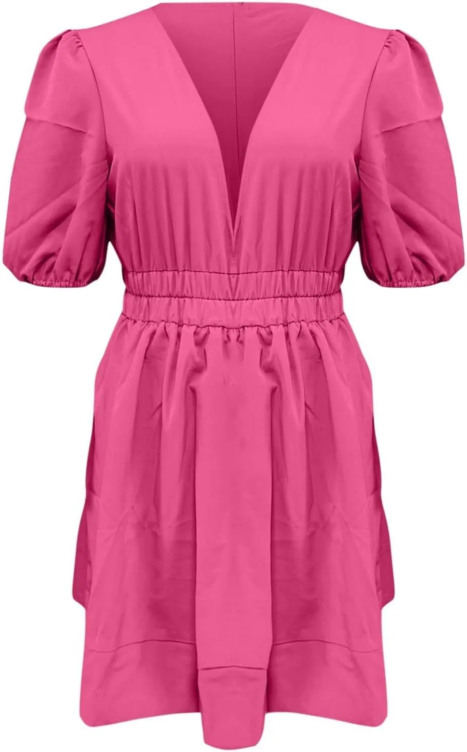 HGps8w Womens Puff Sleeve Cute A-Line Mini Dress Sexy Deep V Neck High Waisted Ruffle Short Dress Party Club Dresses