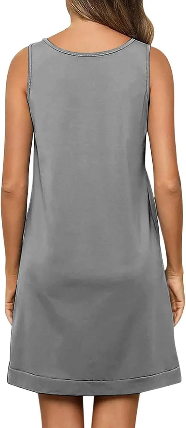 HGps8w Women's Summer Ruffle Tank Dress Casual V Neck Sleeveless Loose A-Line Mini Beach Vacation Dresses