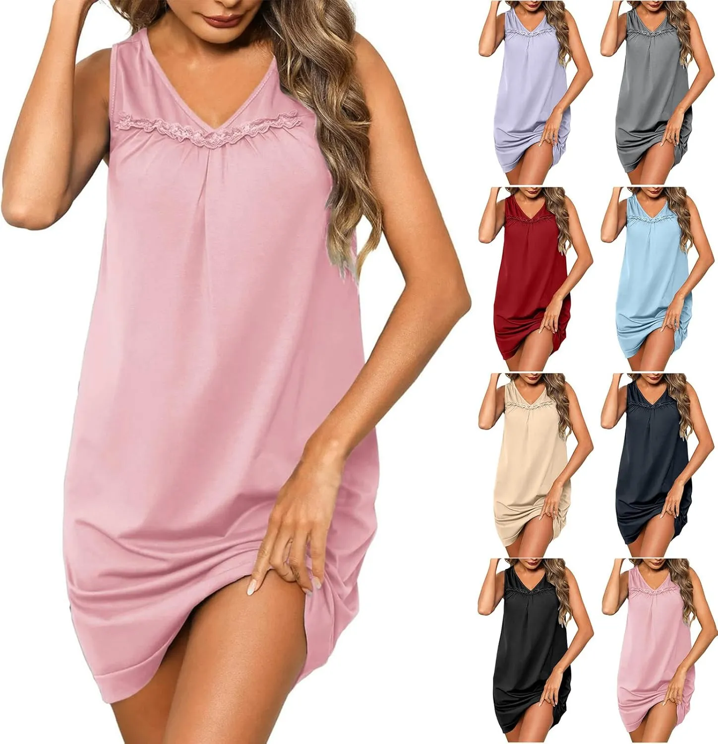 HGps8w Women's Summer Ruffle Tank Dress Casual V Neck Sleeveless Loose A-Line Mini Beach Vacation Dresses