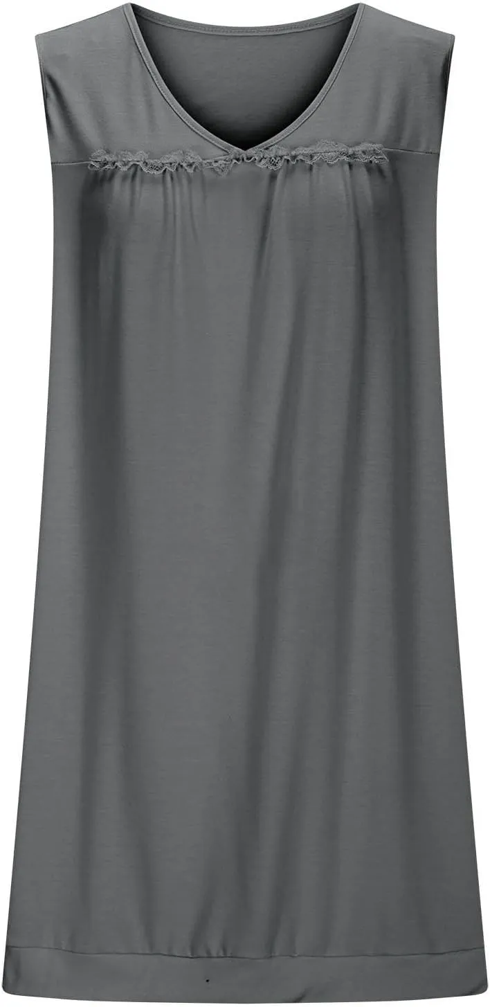 HGps8w Women's Summer Ruffle Tank Dress Casual V Neck Sleeveless Loose A-Line Mini Beach Vacation Dresses