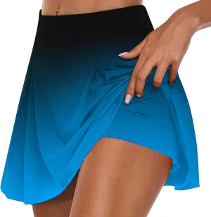 HGps8w Women's Tennis Skirt with Built-in Shorts Stretchy High Waisted Gradient Flowy Athletic Running Golf Skorts Skirts