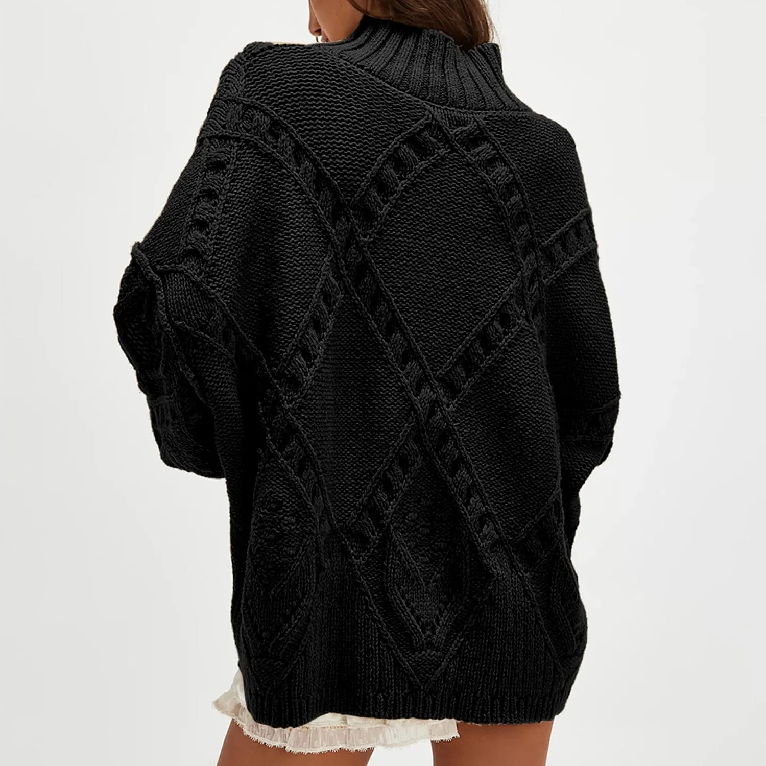 Hixiaohe Womens Sweaters Trendy Turtleneck Crochet Top Oversized Long Sleeve Chunky Knit Pullover Sweater Loose Jumper Tops