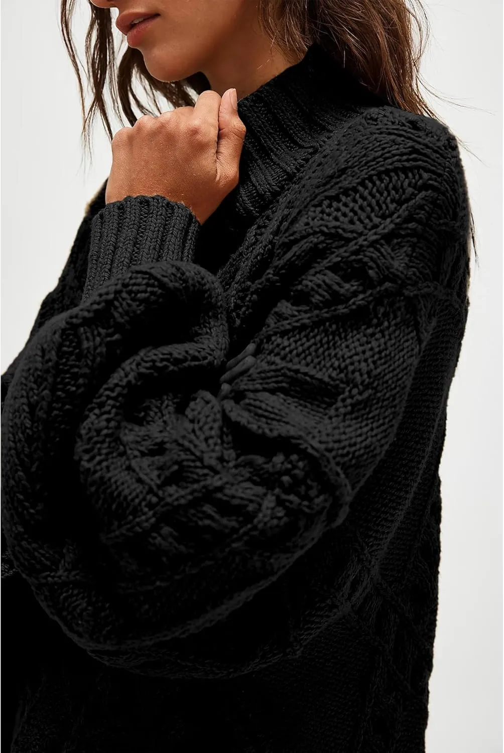 Hixiaohe Womens Sweaters Trendy Turtleneck Crochet Top Oversized Long Sleeve Chunky Knit Pullover Sweater Loose Jumper Tops
