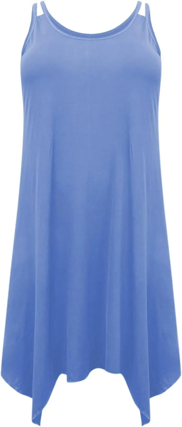 hlysgo Plus Size Dress for Women 2025 Summer Sleeveless V Neck Mini Dresses Casual Loose Fit Handkerchief Hem Short Sundress