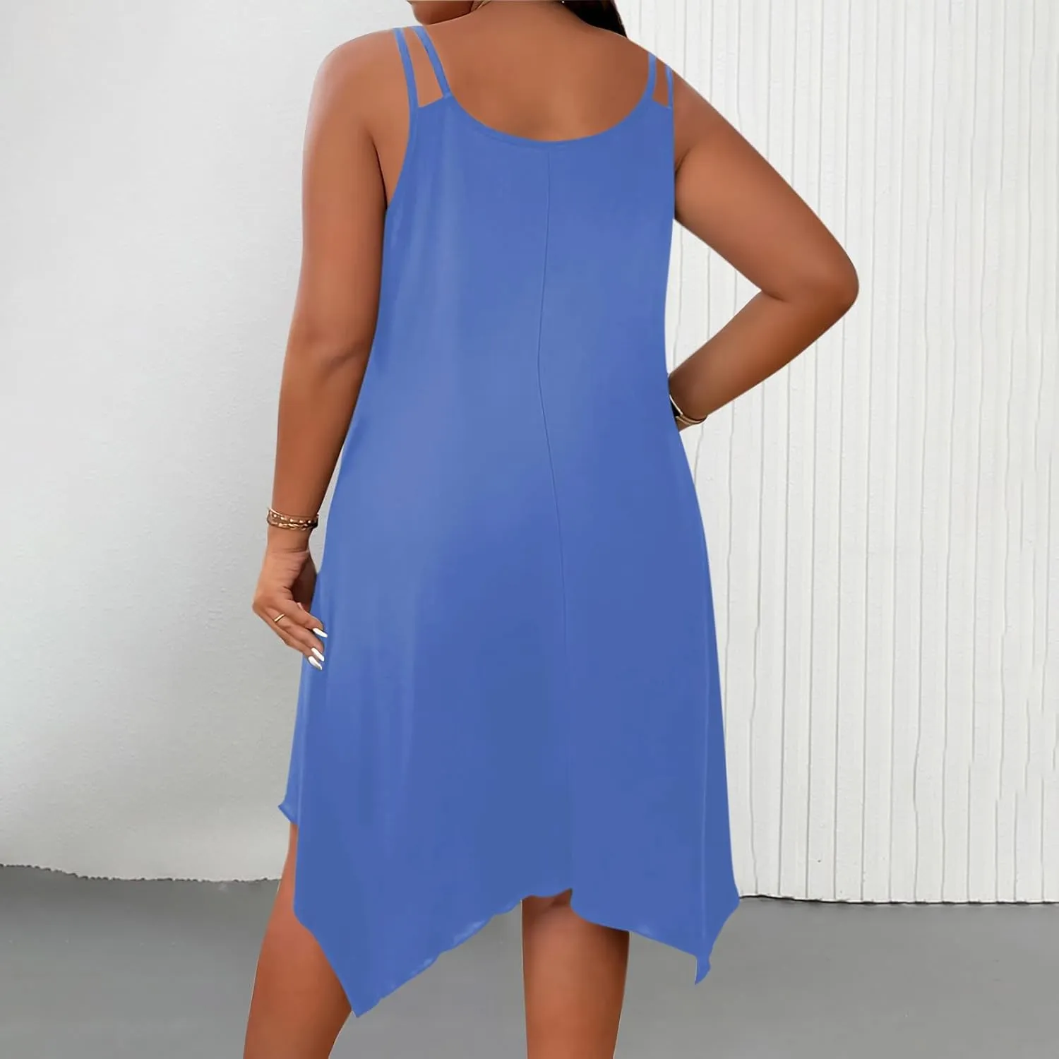 hlysgo Plus Size Dress for Women 2025 Summer Sleeveless V Neck Mini Dresses Casual Loose Fit Handkerchief Hem Short Sundress