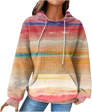 Hoodies for Women Waffle Knit Tops for Women Oversized Waffle Knit Shirt Hoodies for Women with Pocket Fall Sweatshirt 2024